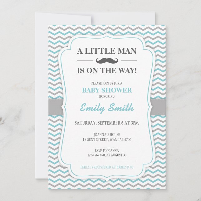 Invitación Baby Shower de Mustache Little Man (Anverso)