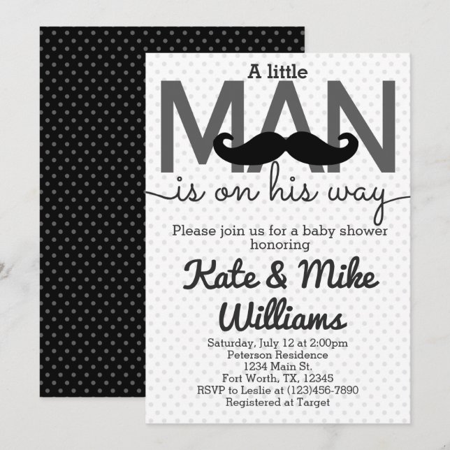 Invitación Baby Shower de Mustache Little Man (Anverso / Reverso)