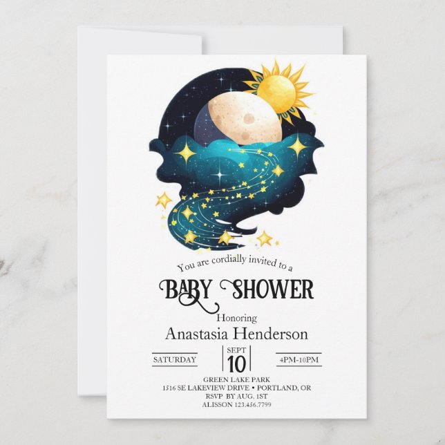Invitación Baby Shower de Mystical Dreamy Stars (Anverso)