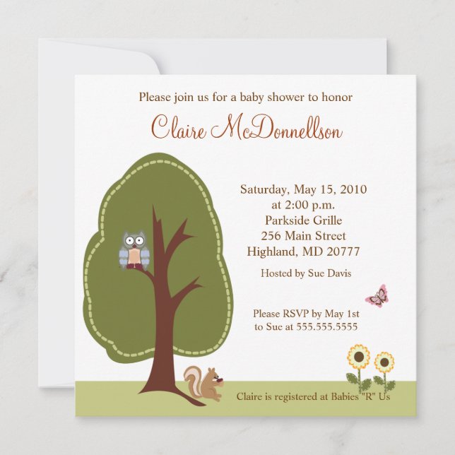 Invitación Baby Shower de Nature Woodland 5x5 (Anverso)