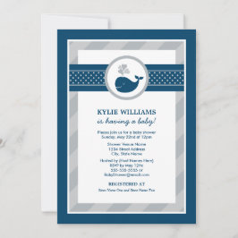 Invitación Baby Shower de Nautical Navy Blue Gray Whale Boy