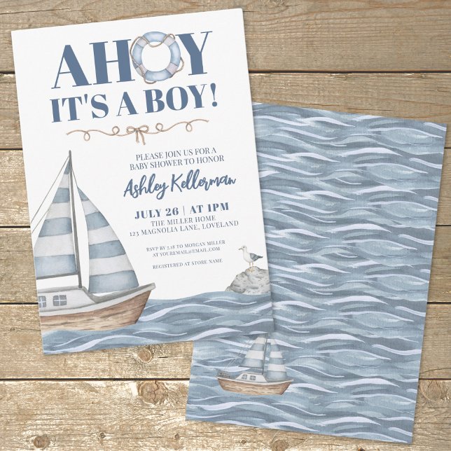 Invitación Baby Shower de Nautical Ocean Boy (Ocean Blue Nautical Boy Baby Shower Invitation)