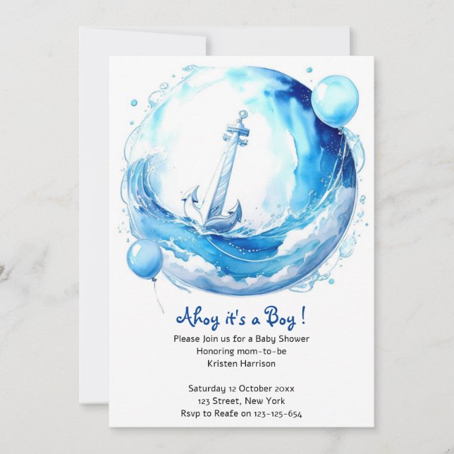 Invitación Baby Shower de Nautical Ocean Theme Boy (Anverso)