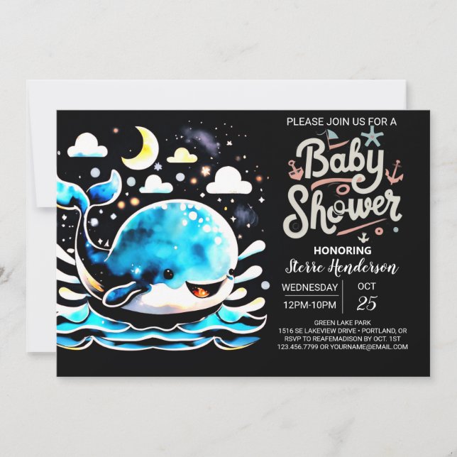 Invitación Baby Shower de Nautical Whale Watercolor Boy (Anverso)