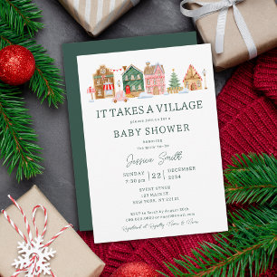 Invitación Baby Shower de Navidad Green It Takes A Village