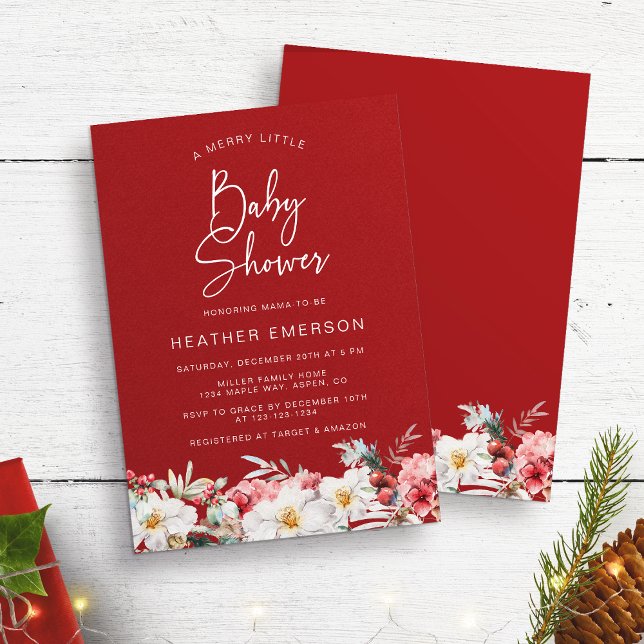 Invitación Baby Shower de navidades (Rustic Boho Chic Watercolor Botanical Berries A Merry Little Baby Shower Invitations)