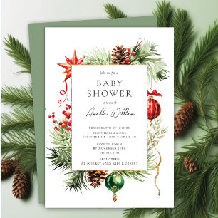 Invitación Baby Shower de Navidades de acuarela