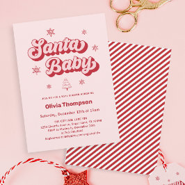 Invitación Baby Shower de Navidades de bebé rosados de Santa