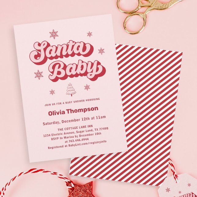 Invitación Baby Shower de Navidades de bebé rosados de Santa (Subido por el creador)