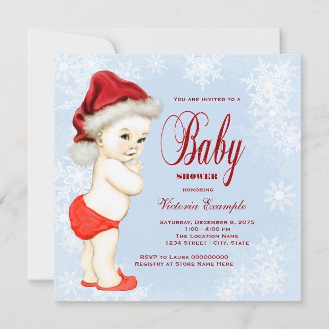 Invitación Baby Shower de Navidades de copo de nieve azul (Anverso)