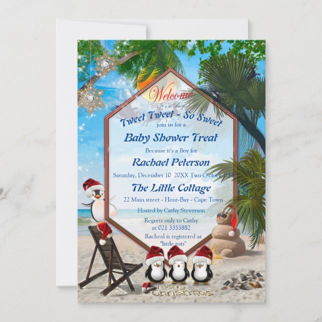 Invitación Baby Shower de Navidades de verano (Anverso)
