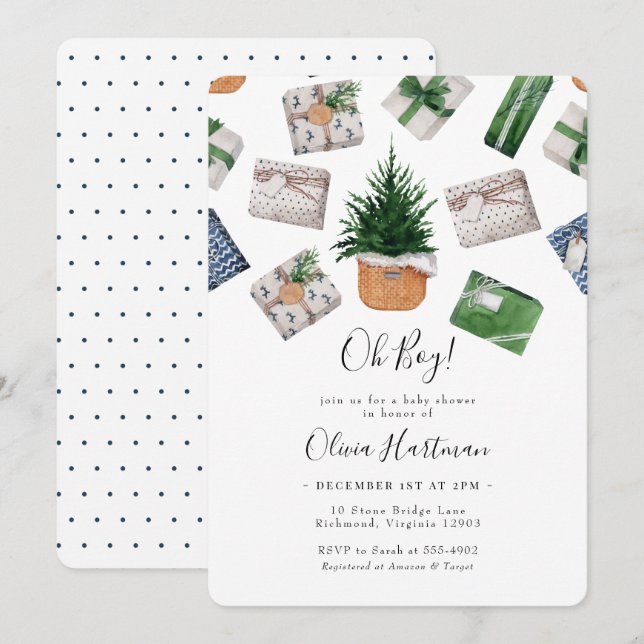 Invitación Baby Shower de Navidades ecologistas rusos (Anverso / Reverso)