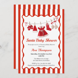 Invitación Baby Shower de navidades | Ropa de Santa Rojo y Bl