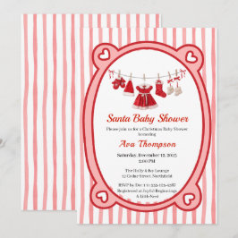 Invitación Baby Shower de navidades | Ropa de Santa Rojo y Bl