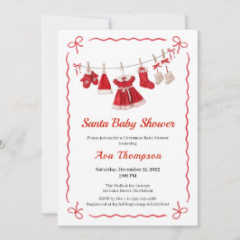 Invitación Baby Shower de navidades | Ropa de Santa Rojo y Bl