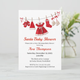 Invitación Baby Shower de navidades | Ropa de Santa Rojo y Bl