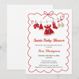 Invitación Baby Shower de navidades | Ropa de Santa Rojo y Bl