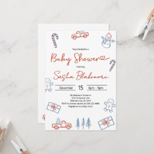 Invitación Baby Shower de Navidades Rústicos Rojos y Azules d