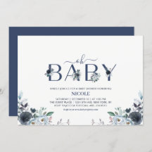 Baby Shower de Navy Blue Boho Floral Boy