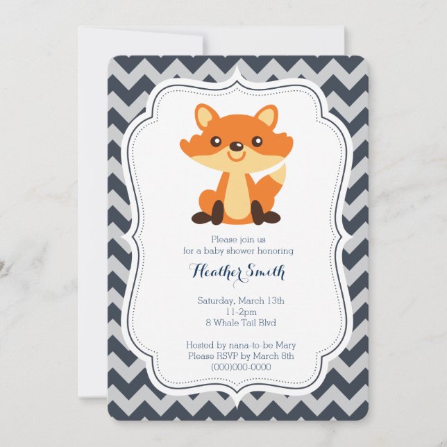 Invitación Baby Shower de Navy Gray Fox (Anverso)