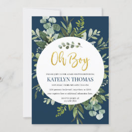 Invitación Baby Shower de Navy y Greenery Wreath Boy