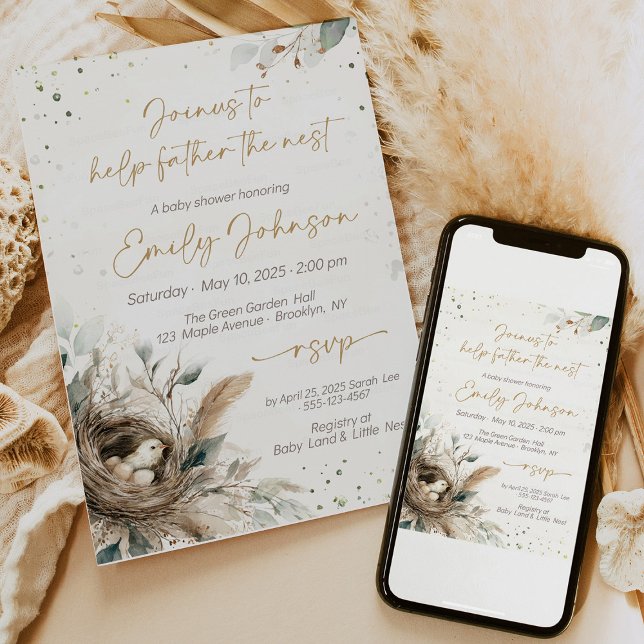 Invitación Baby Shower de Nesting Woodland Neutral Rustic For (Celebrate in style with the Nesting Woodland Neutral Baby Shower Collection. Featuring rustic nest d)