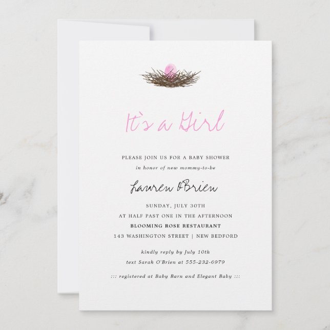 Invitación Baby Shower de Nido de Nido de Bird (Anverso)
