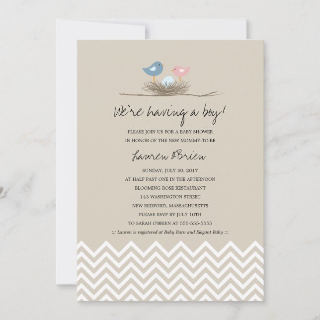 Invitación Baby Shower de Nido de Pájaro Bebé (Anverso)