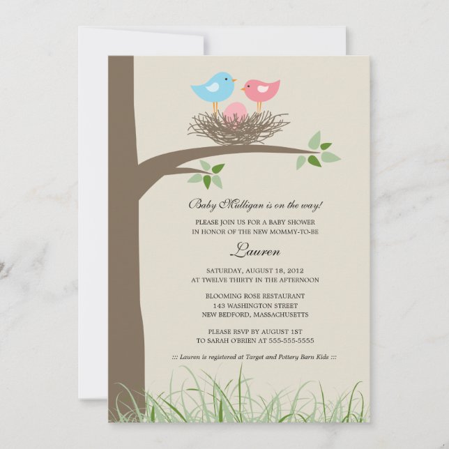 Invitación Baby Shower de nido de pájaro bebé de huevo rosa (Anverso)