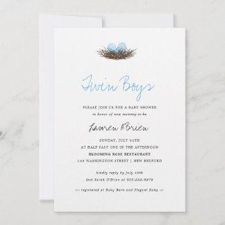 Invitación Baby Shower de Nido de Pájaro de color de agua par