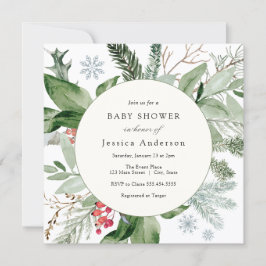 Invitación Baby Shower de nieve y evergreen en inv