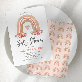 Invitación Baby Shower de Niña Arcoiris Boho Rosa