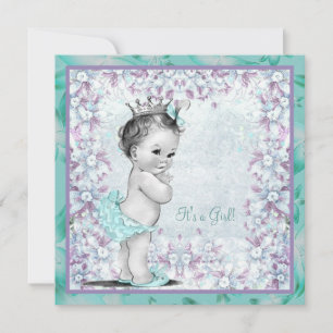 Invitación Baby Shower de Niña en Lavanda y Azul Turquesa