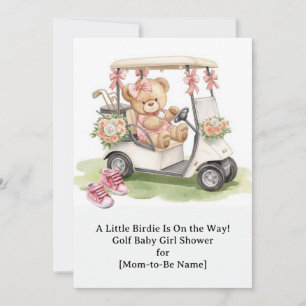 Invitación Baby Shower de Niña Golfista con osito en carrito 
