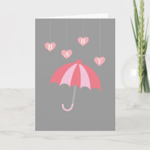 Invitación Baby Shower de Niña Gris con Amor y Paraguas Rosa