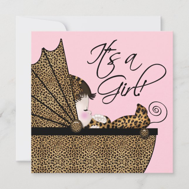 Invitación Baby Shower de Niña Leopardo Rosa (Anverso)
