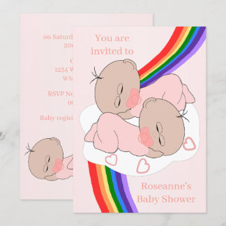Invitación Baby Shower de niñas gemelas con arco iris