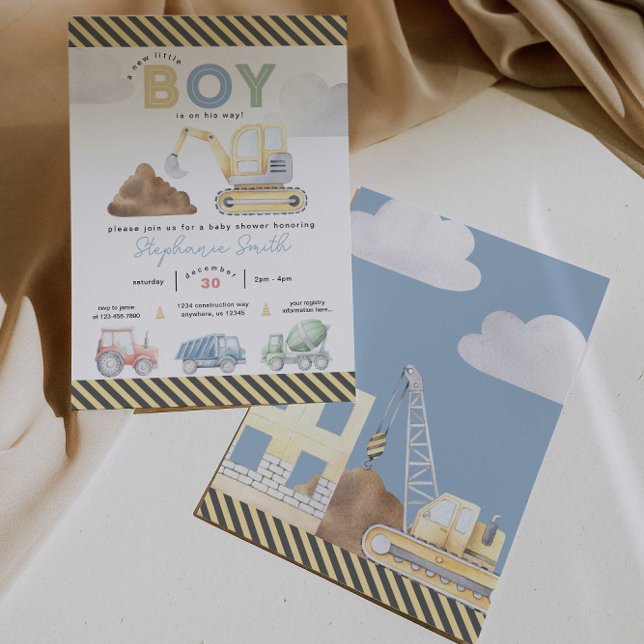Invitación Baby Shower de niño con temas de construcción (Subido por el creador)