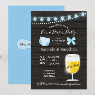 Invitación Baby Shower de niño de cerveza y pañales en patio 