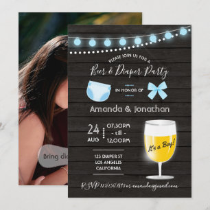 Invitación Baby Shower de niño de cerveza y pañales en patio 