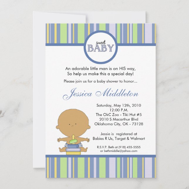 Invitación Baby Shower de niño latino azul 5x7 (Anverso)