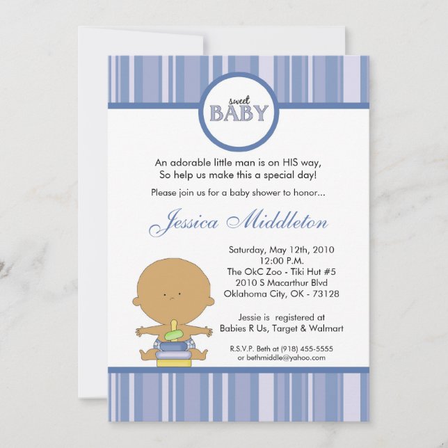 Invitación Baby Shower de niño latino azul 5x7 (Anverso)