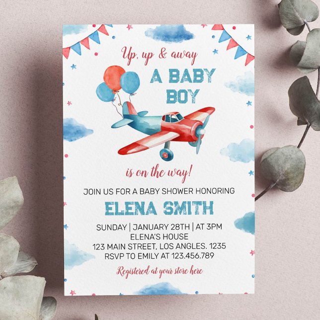 Invitación Baby Shower de Niño Niño de Avión Vinta (Subido por el creador)