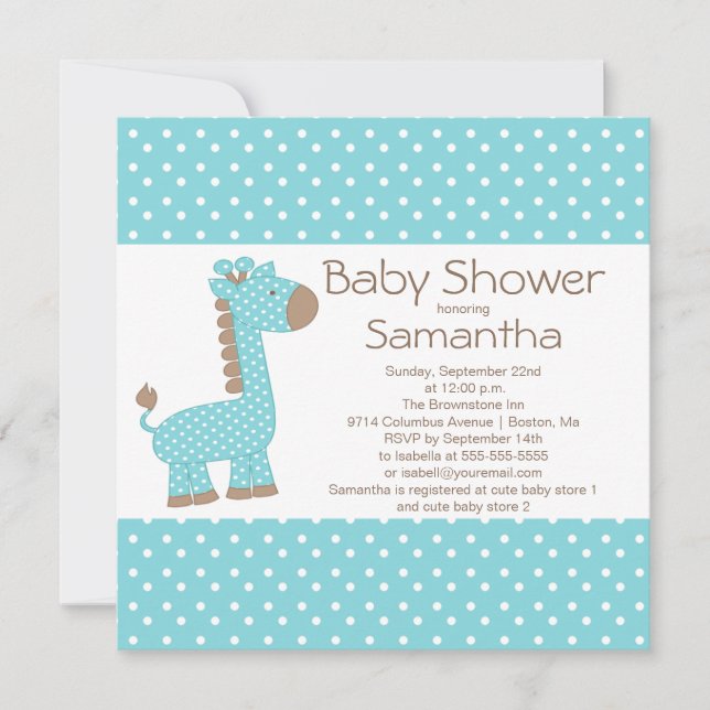 Invitación Baby Shower de niños de jirafa azul marrón chiflad (Anverso)