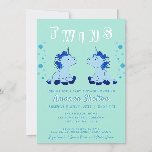 Invitación Baby Shower de niños pequeños con gemelos de unico (Anverso)