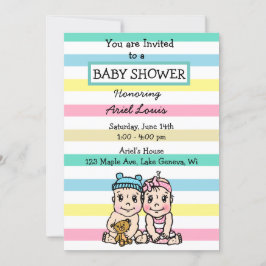 Invitación Baby Shower de niños y Chicas dibujados a mano