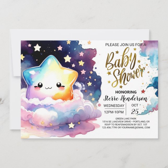 Invitación Baby Shower de noche celeste encantado (Anverso)