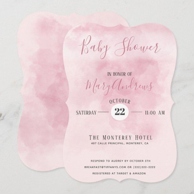 Invitación Baby Shower de nube rosa (Anverso / Reverso)
