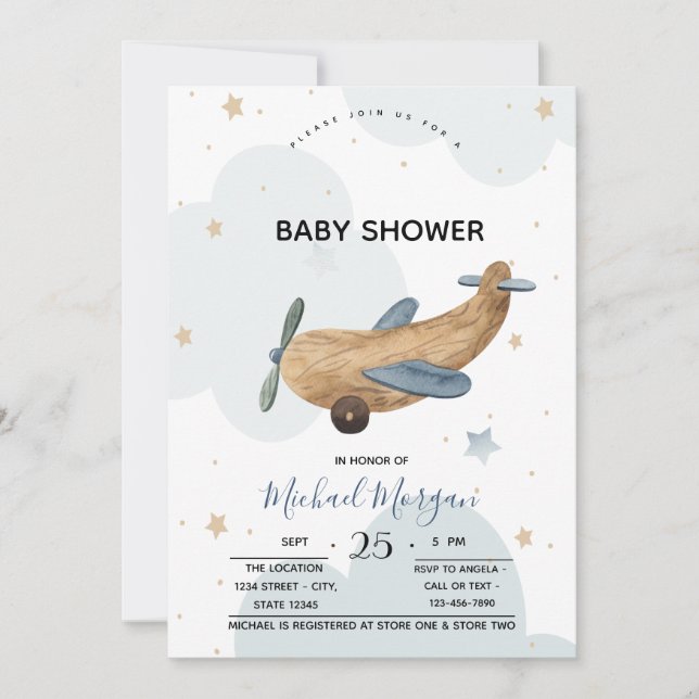 Invitación Baby Shower de nubes de juguete de avión de Cute (Anverso)