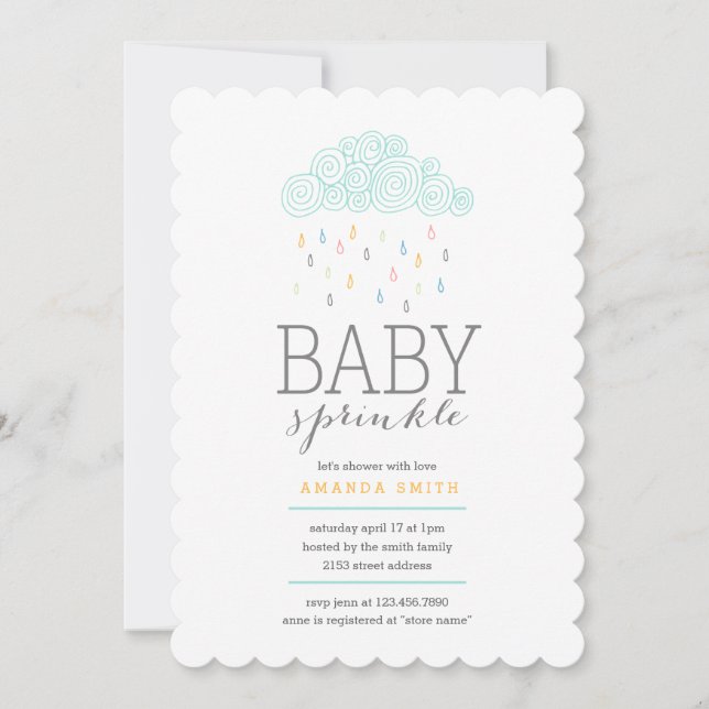 Invitación Baby Shower de nubes de lluvia (Anverso)